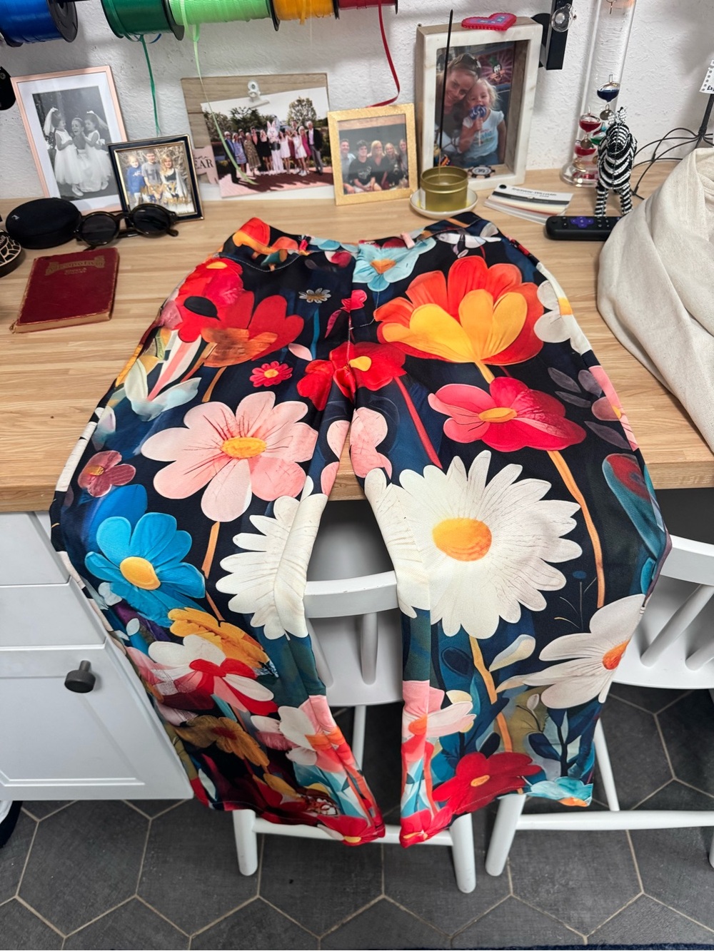 Bright Floral Wide-Leg Pants - Bold Multi-Color Bloom Print
